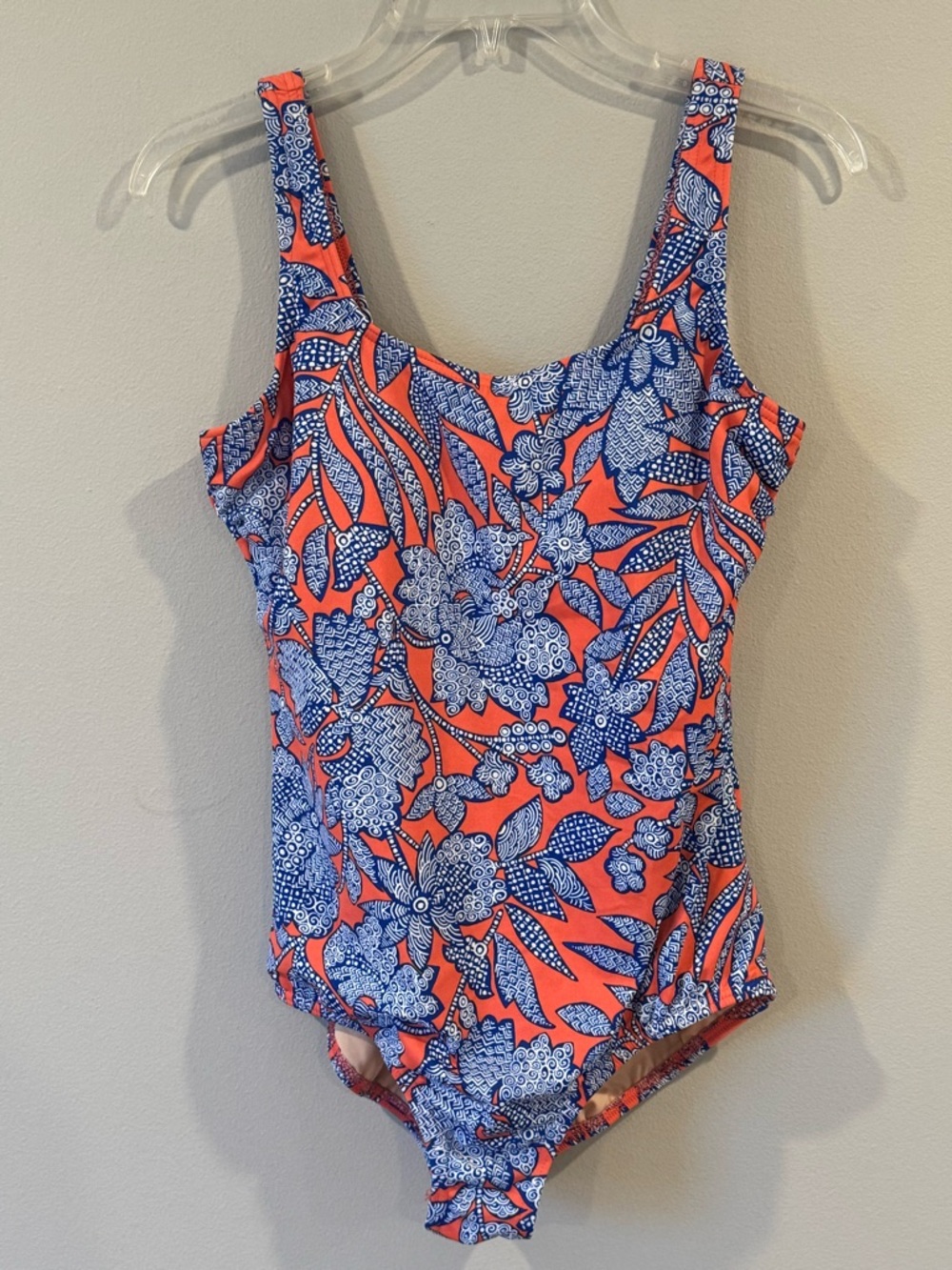 Lands End Blue Coral One Piece Swim Suite Soft Cup Bra Size 14